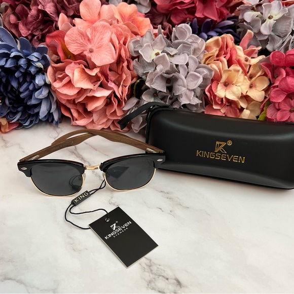 KINGSEVEN Walnut Wood Sunglasses with Black Lenses - Picture 6 of 16